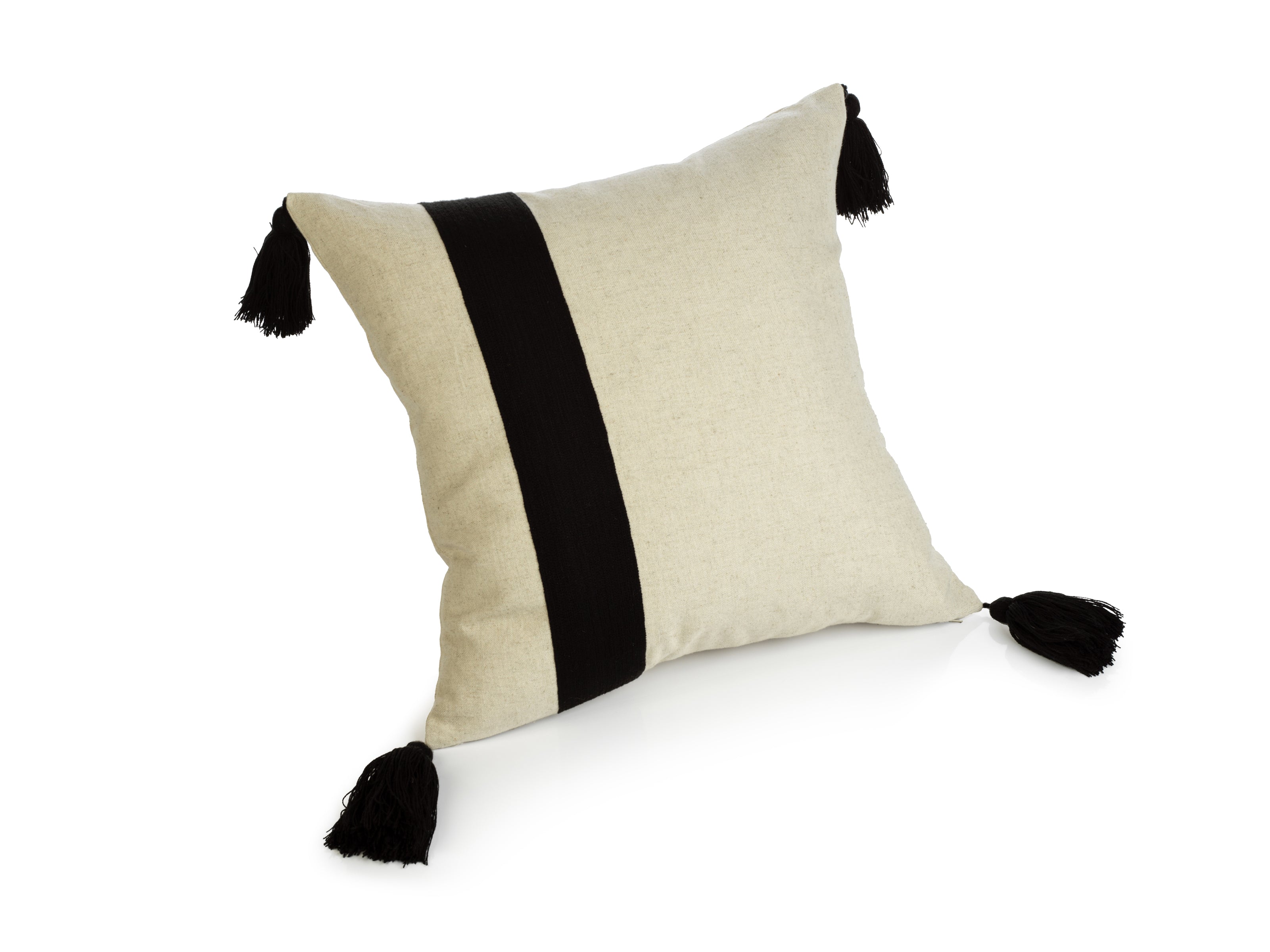 Polignano Embroidered Throw Pillow w/Tassels - Black - CARLYLE AVENUE