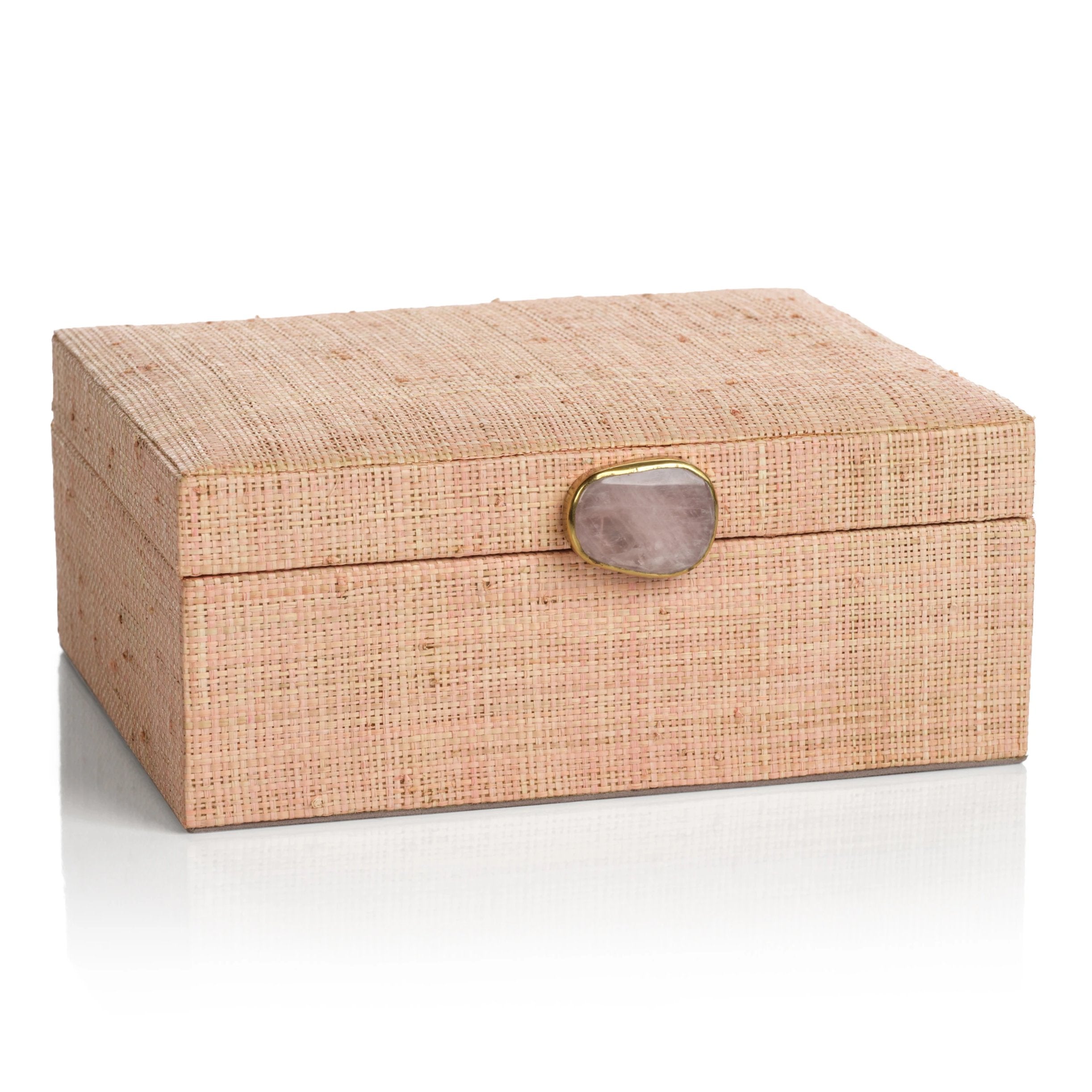 Raffia Palm Box with Stone Accent - Blush - CARLYLE AVENUE
