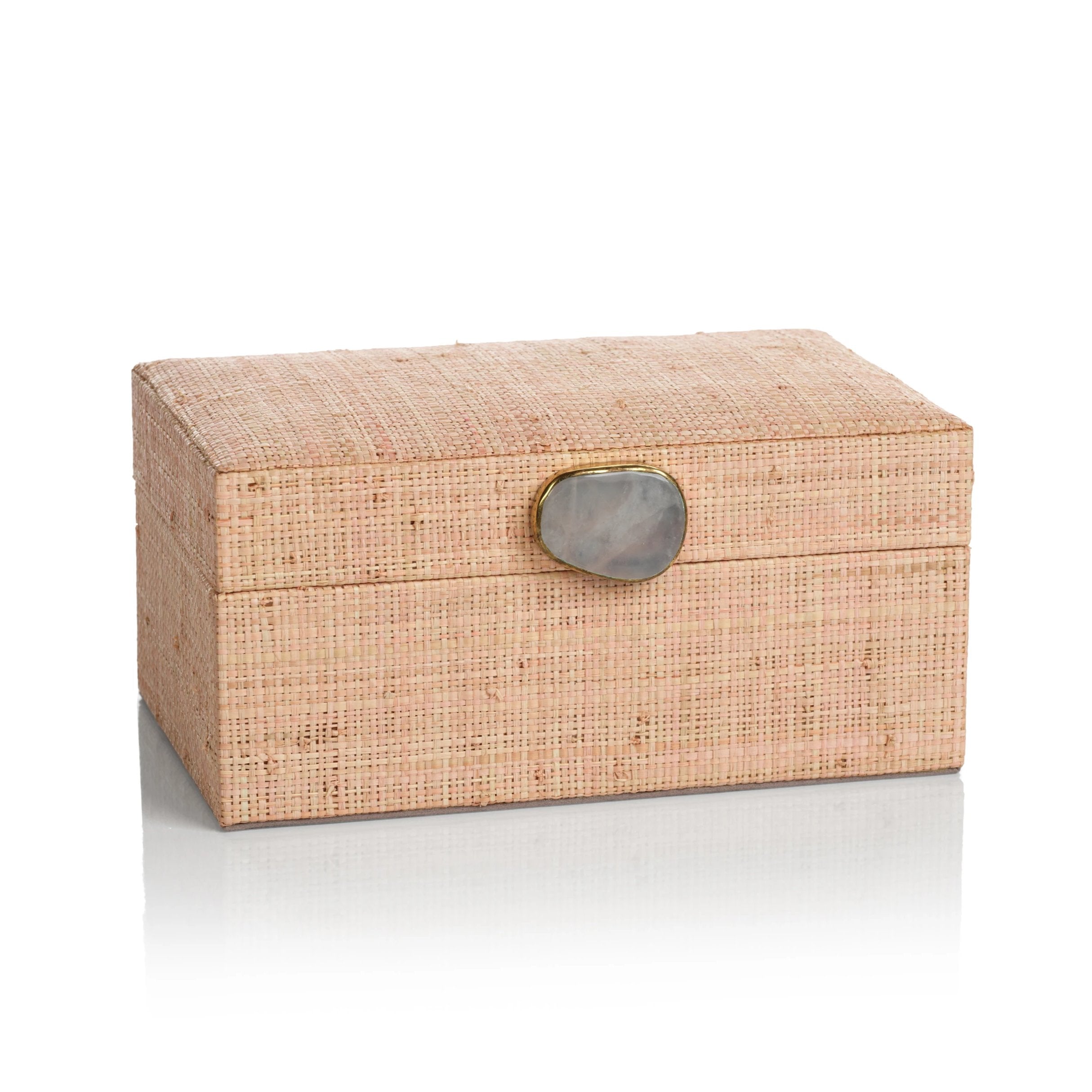 Raffia Palm Box with Stone Accent - Blush - CARLYLE AVENUE