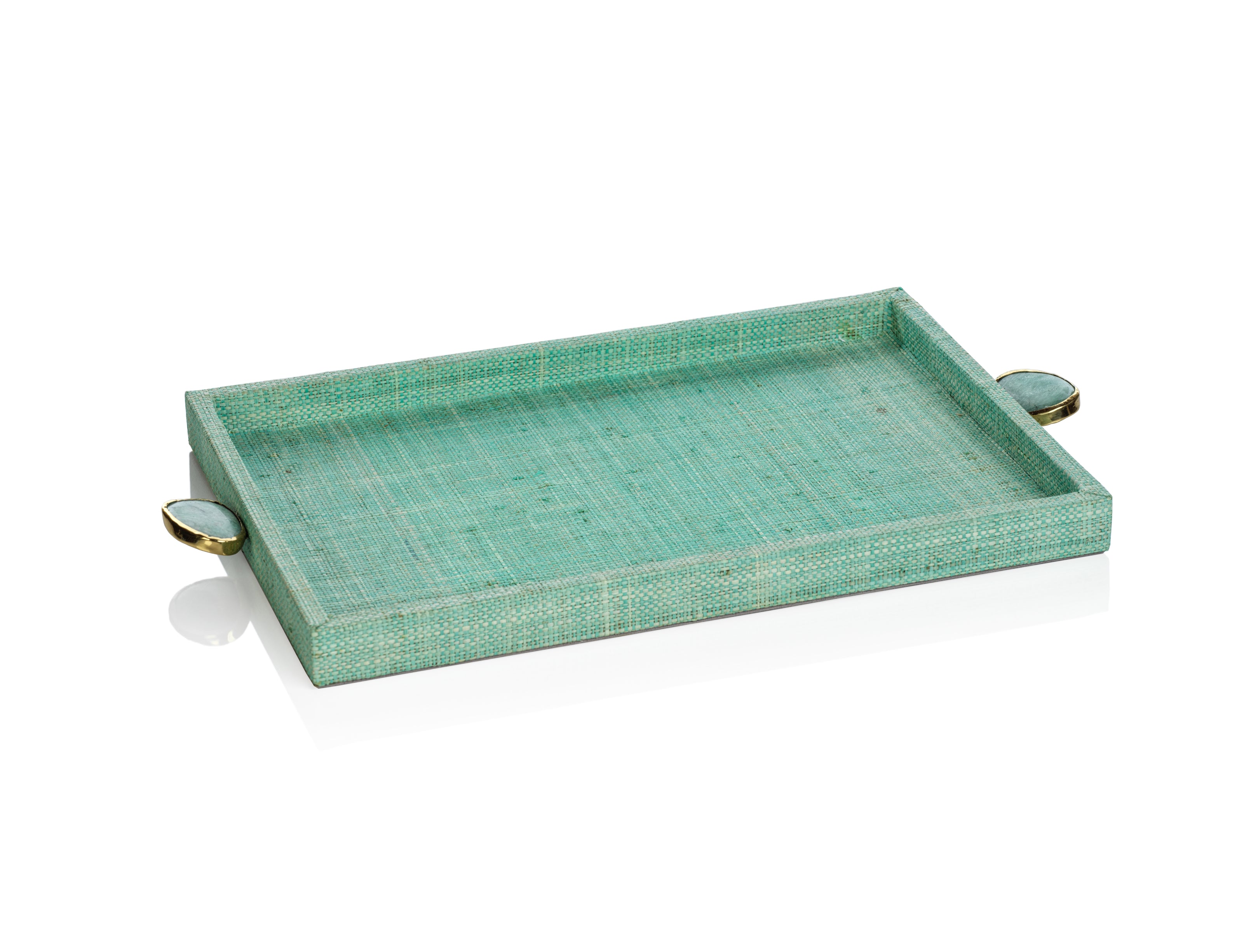 Raffia Palm Tray with Stone Accent - Jade - CARLYLE AVENUE