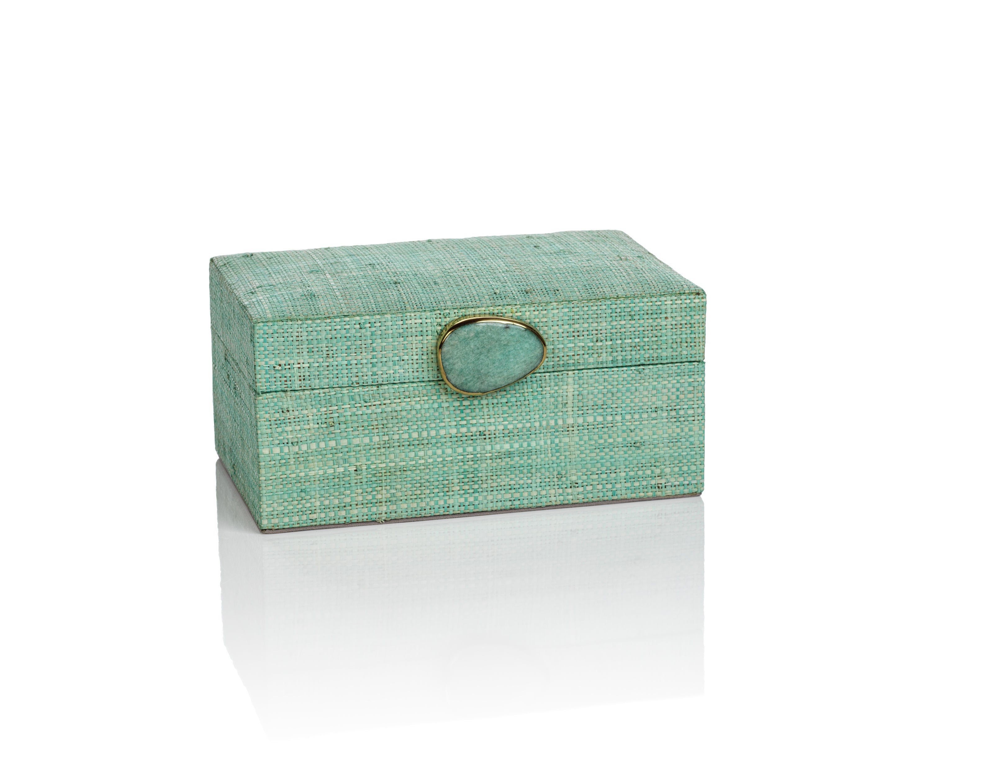 Raffia Palm Box with Stone Accent - Jade - CARLYLE AVENUE