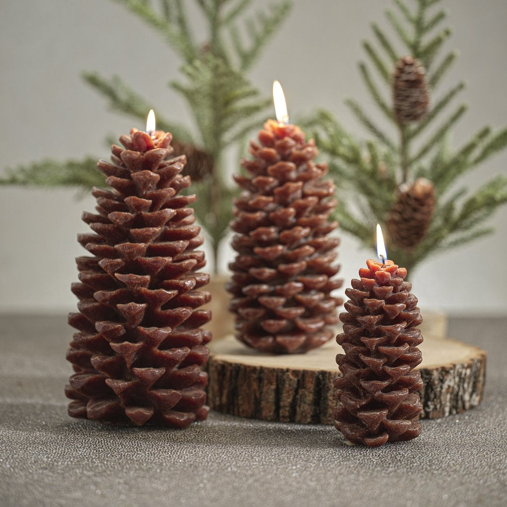 Pine Cone Candle - Brown - Set of Four