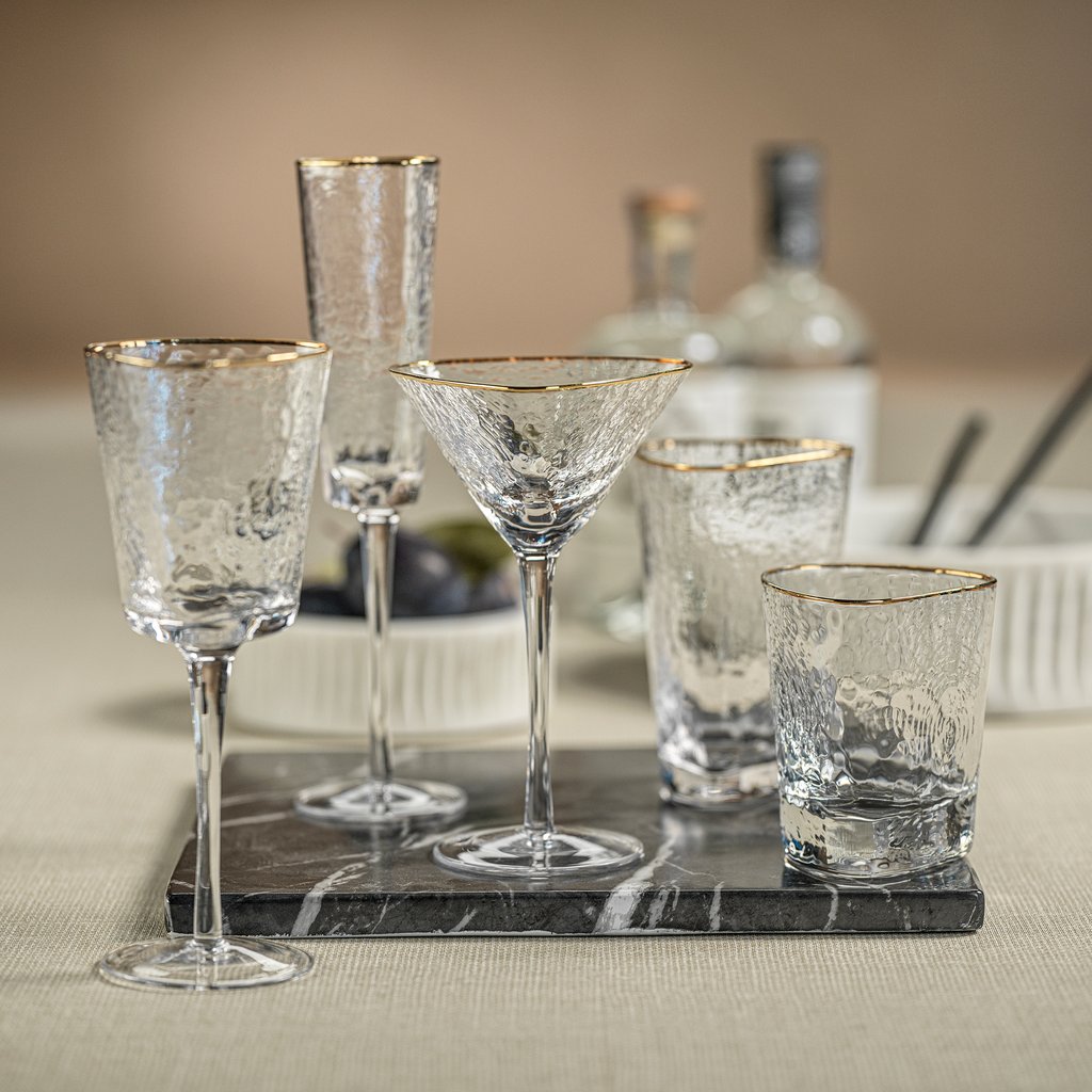 Aperitivo Triangular Glassware w/ Gold Rim