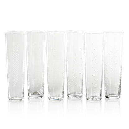 Flora Etched Flute - Set of Six Assorted - Drinkware by Carlyle Avenue