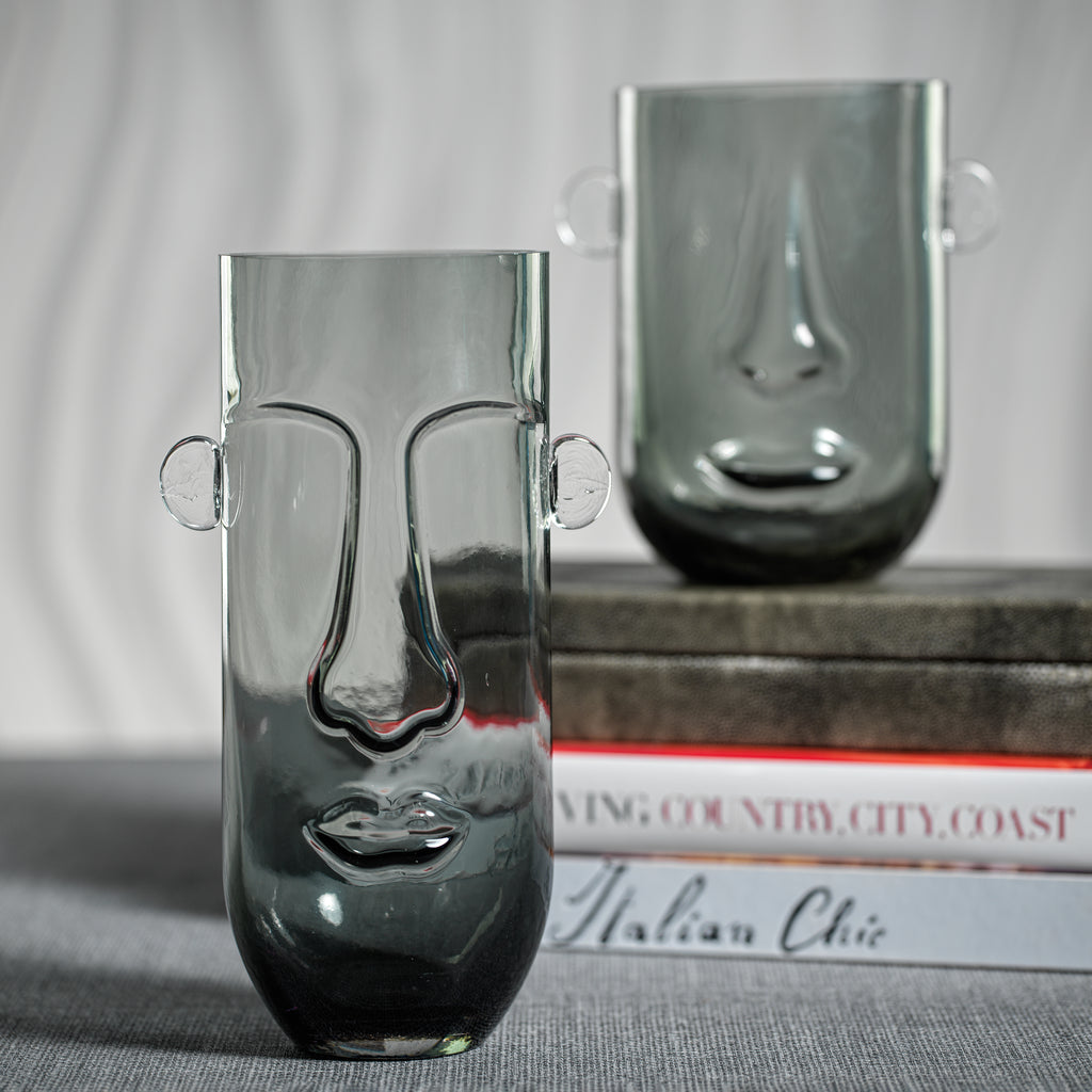 Paolo Face Glass Vase - Smoke Gray