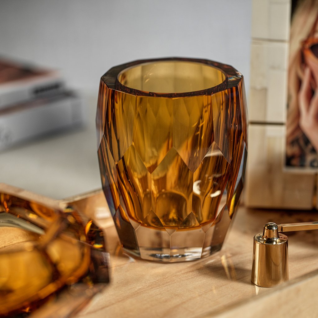 La Bohème Handmade Cut Glass Vase / Hurricane - Amber