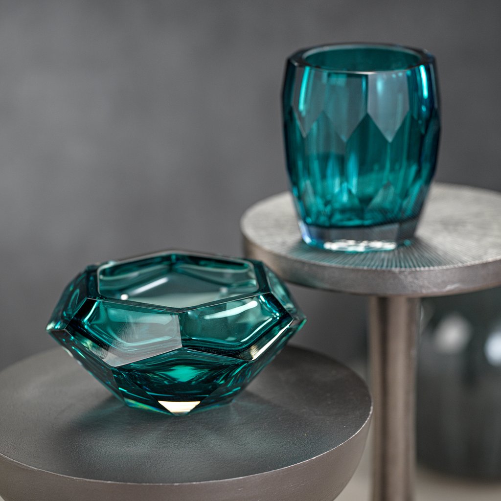 La Bohème Handmade Cut Glass Vase / Hurricane - Sea Blue
