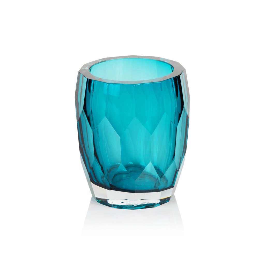 La Bohème Handmade Cut Glass Vase / Hurricane - Sea Blue