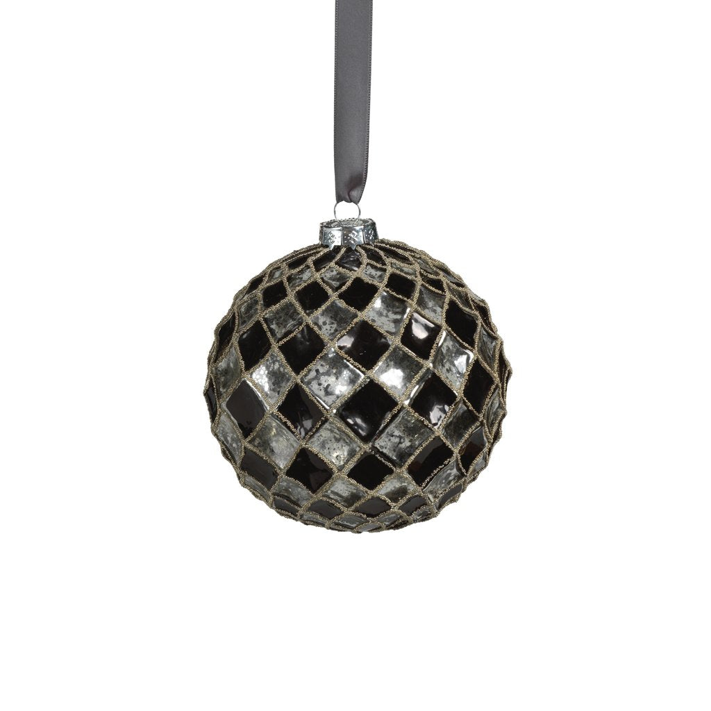 Harlequin Glass Ornament - Silver & Black