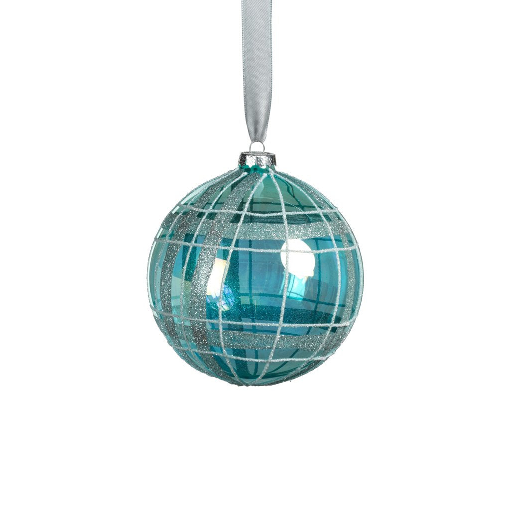 Blue Shimmer Glass Ornament - Plaid