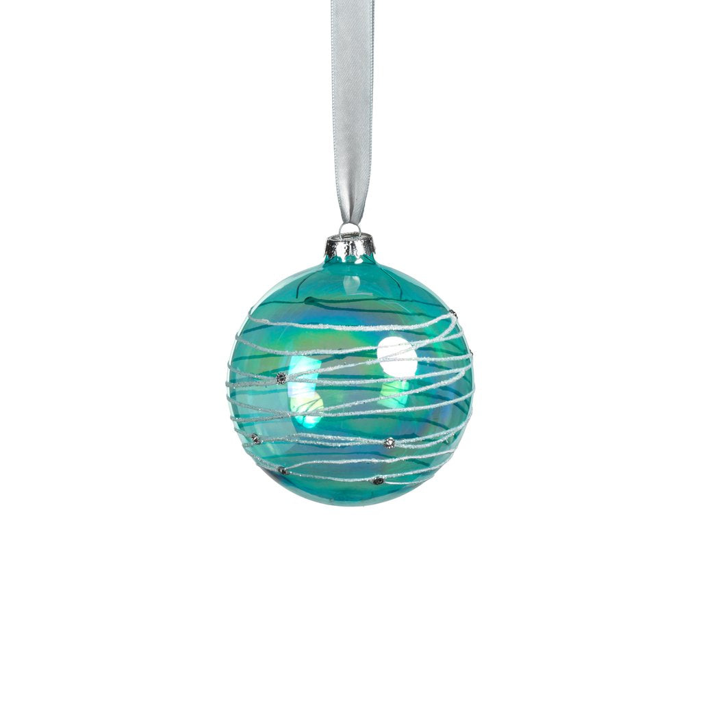 Blue Shimmer Glass Ornament - Glitter Stripes