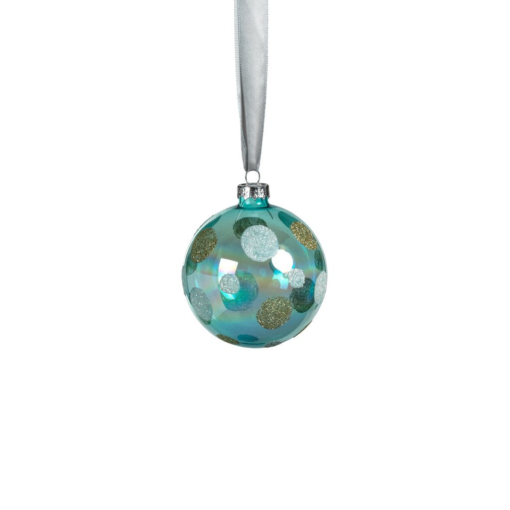 Blue Shimmer Glass Ornament - Glitter Polka Dots