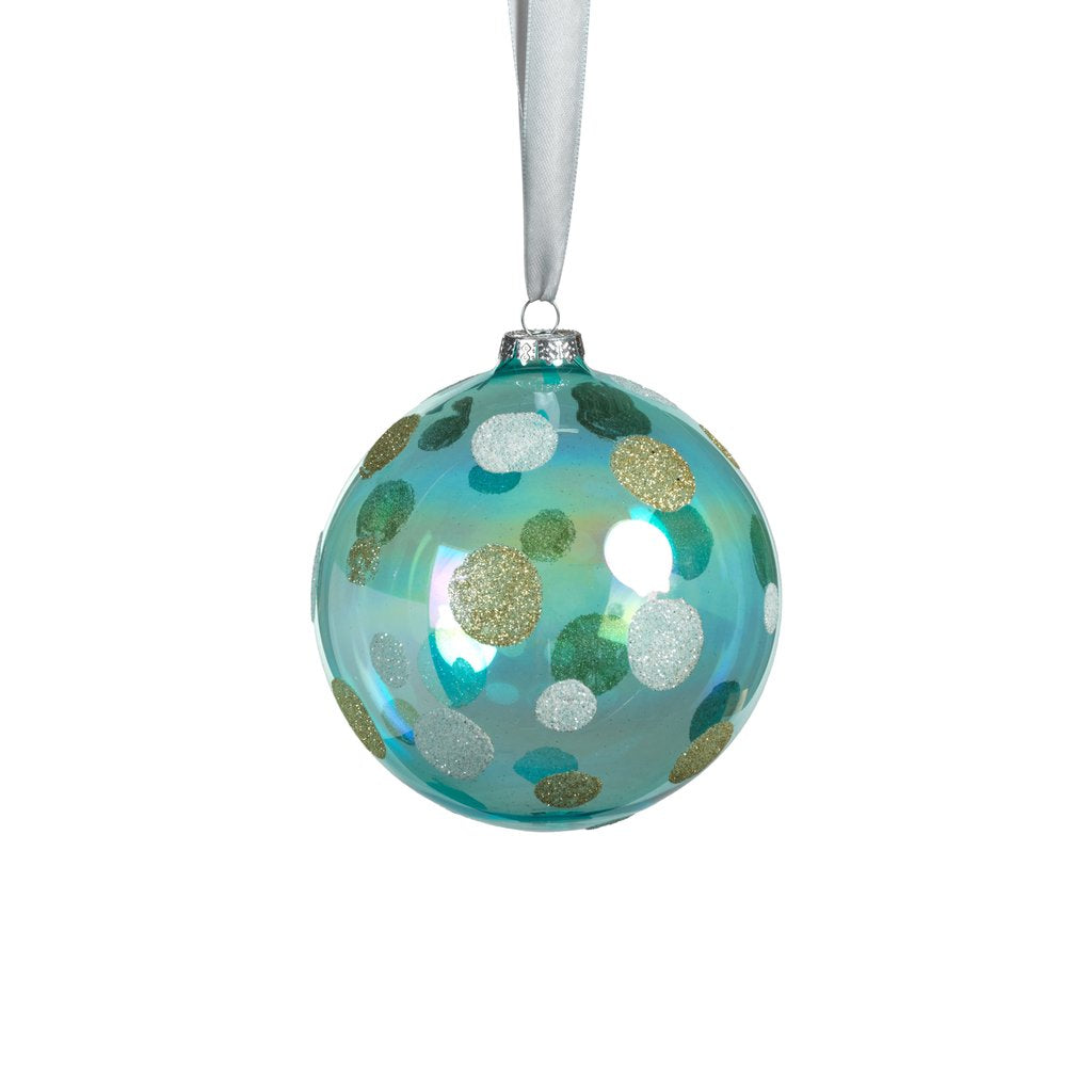 Blue Shimmer Glass Ornament - Glitter Polka Dots