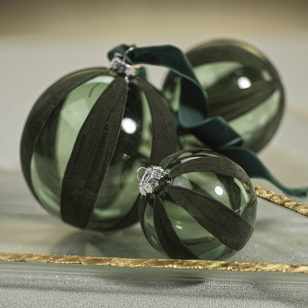 Flocked Green Glass Ornament
