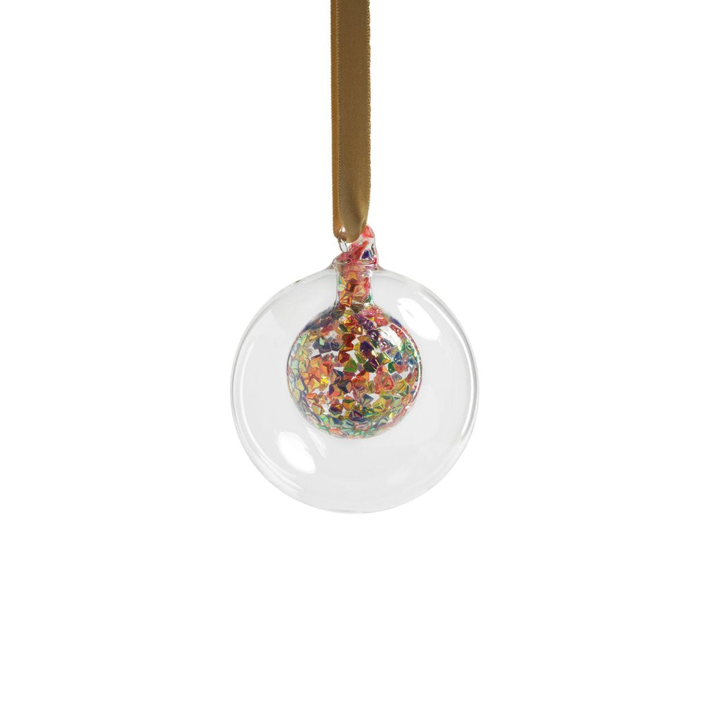 Double Glass Sequin Ball Ornament - Multicolored