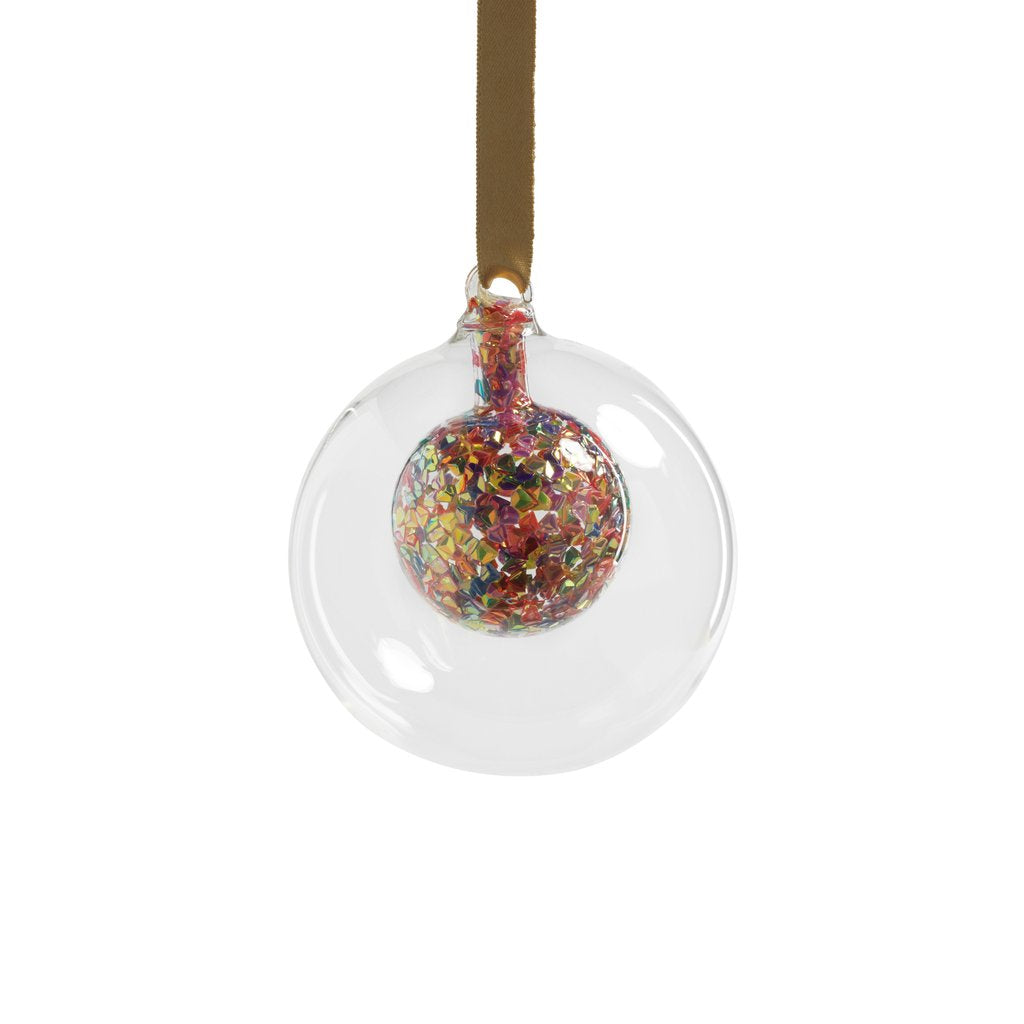 Double Glass Sequin Ball Ornament - Multicolored