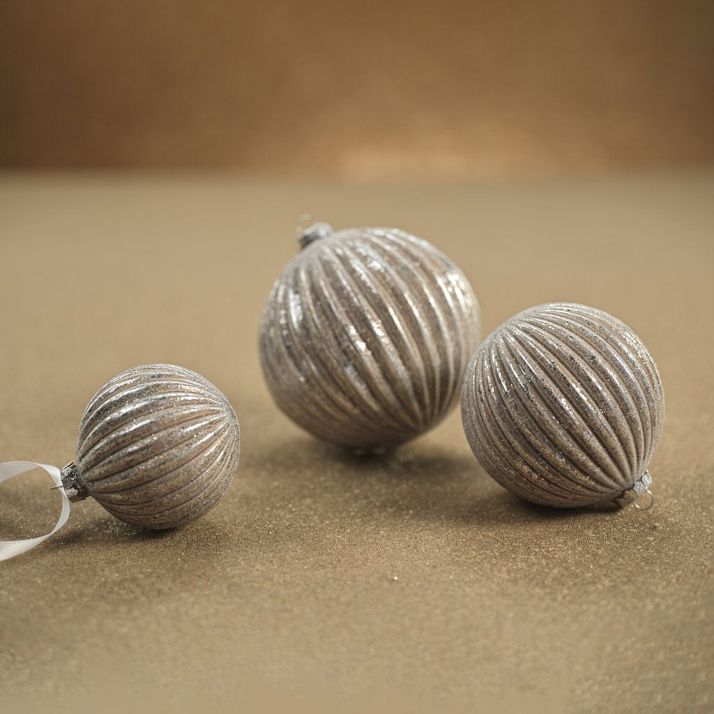 Borealis Glass Ball Ornament - Grey and Silver