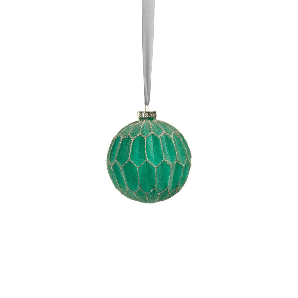 Honeycomb Glass Ball Ornament - Green and Gold