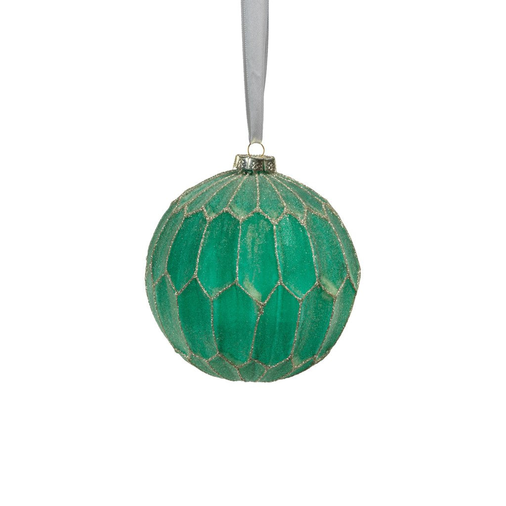 Honeycomb Glass Ball Ornament - Green and Gold