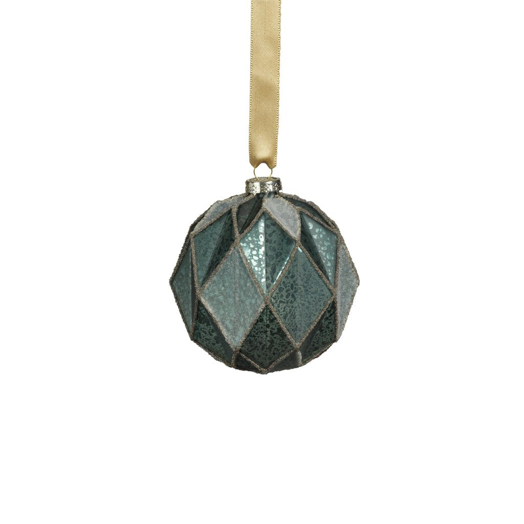 Lattice Glass Ball Ornament - Blue and Gold