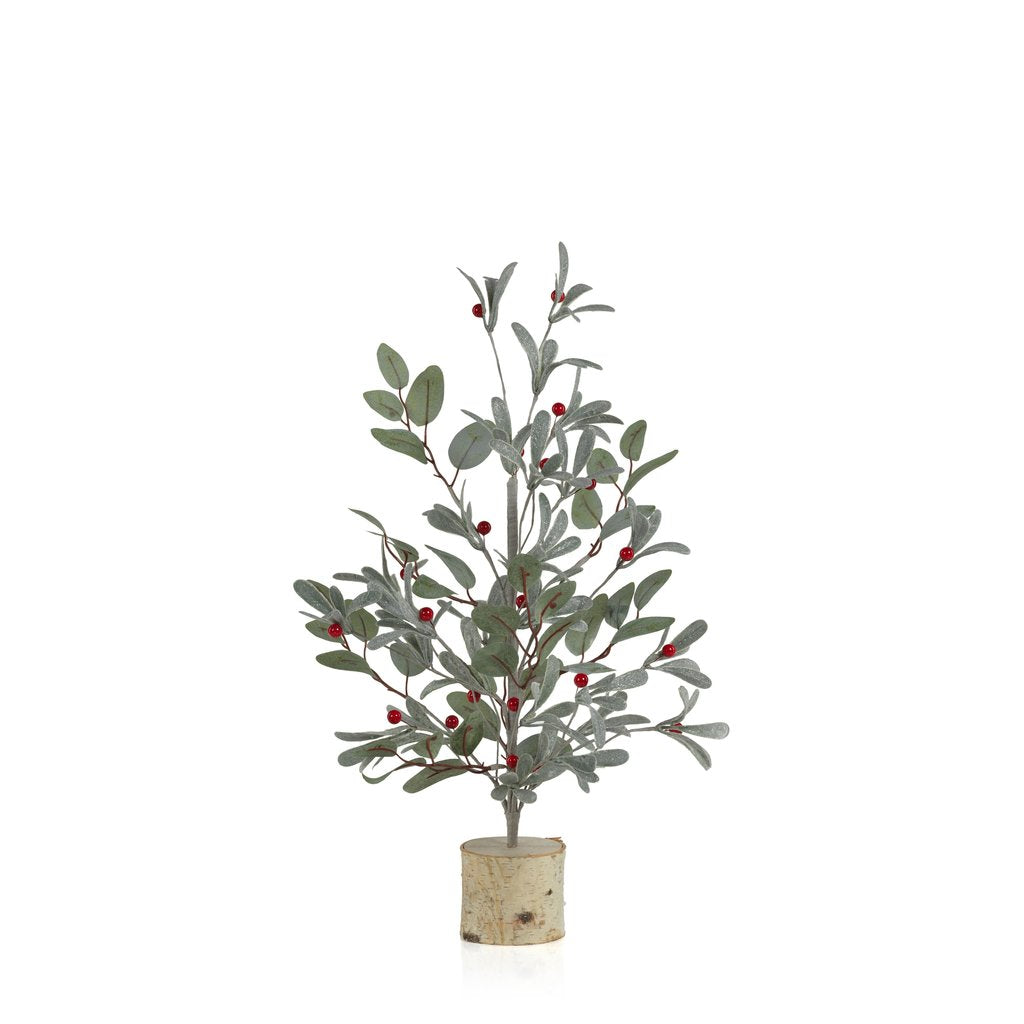 Frosted Eucalyptus Tree w/Red Berries on Birch Base