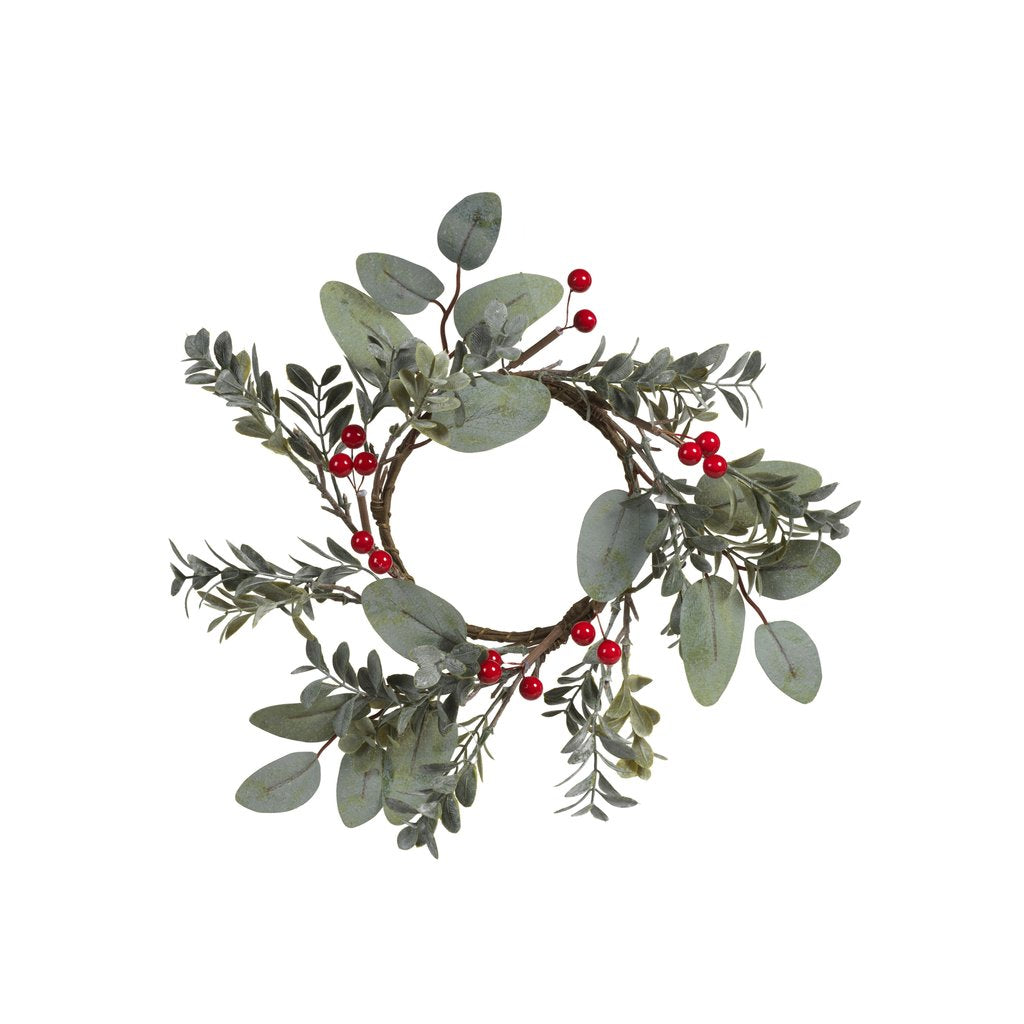 Eucalyptus Mistletoe Wreath w/Red Berries