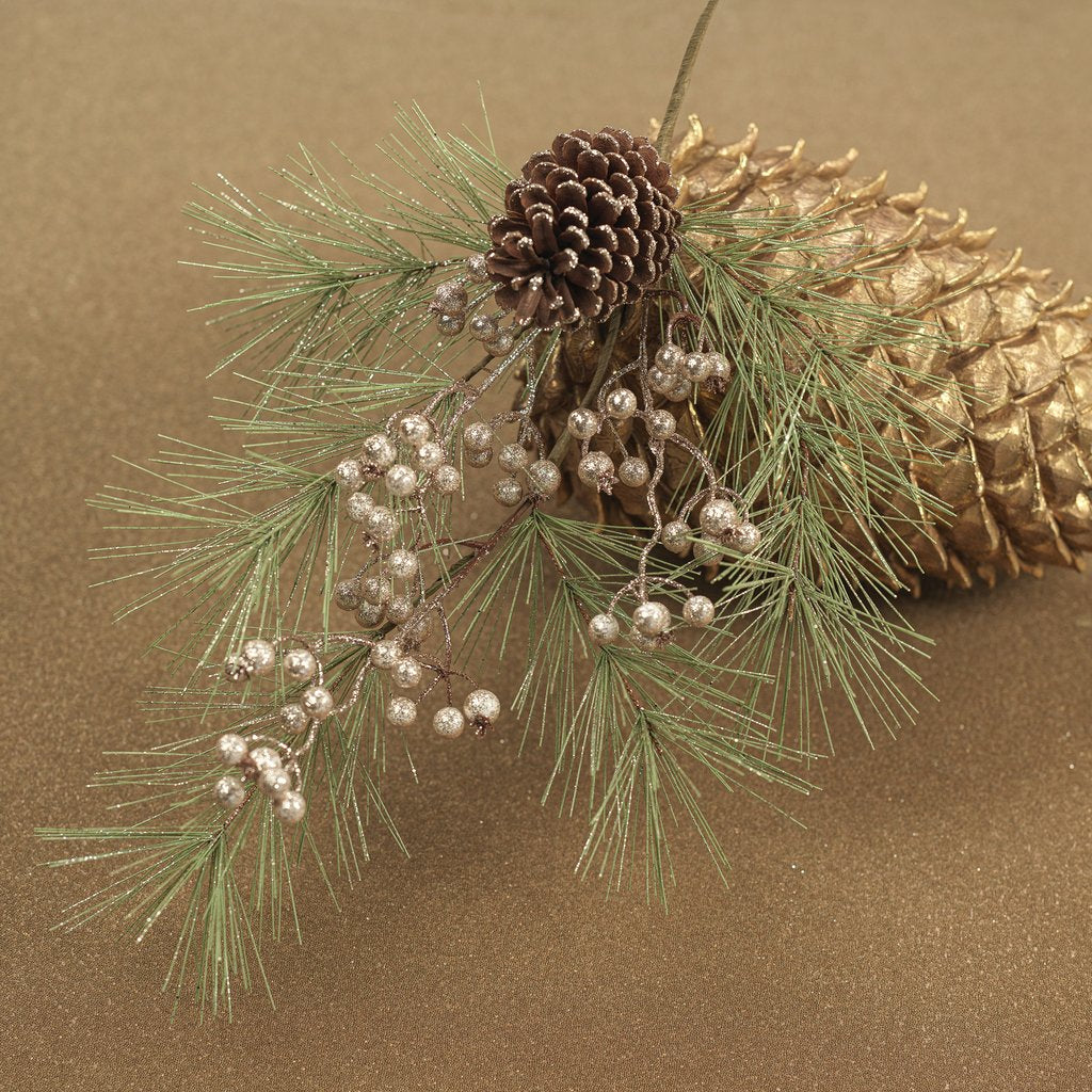 20 Pcs Glitter Artificial Pine Needles- 10.6 Fake Foliage Pine Stems  Picks- Sil