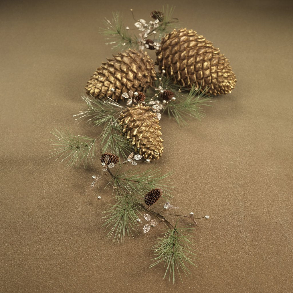 Needle Pine w/Glitter Branches & Pinecone Garland