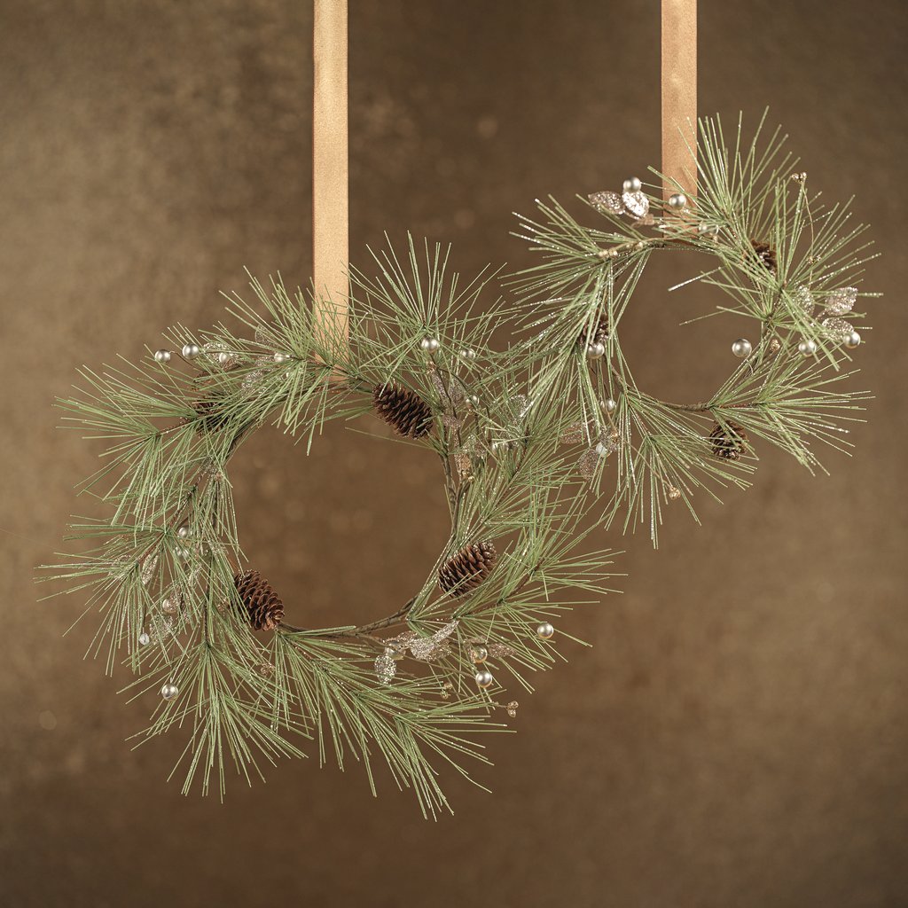 Needle Pine Tree w/Glitter & Pinecone Wreath
