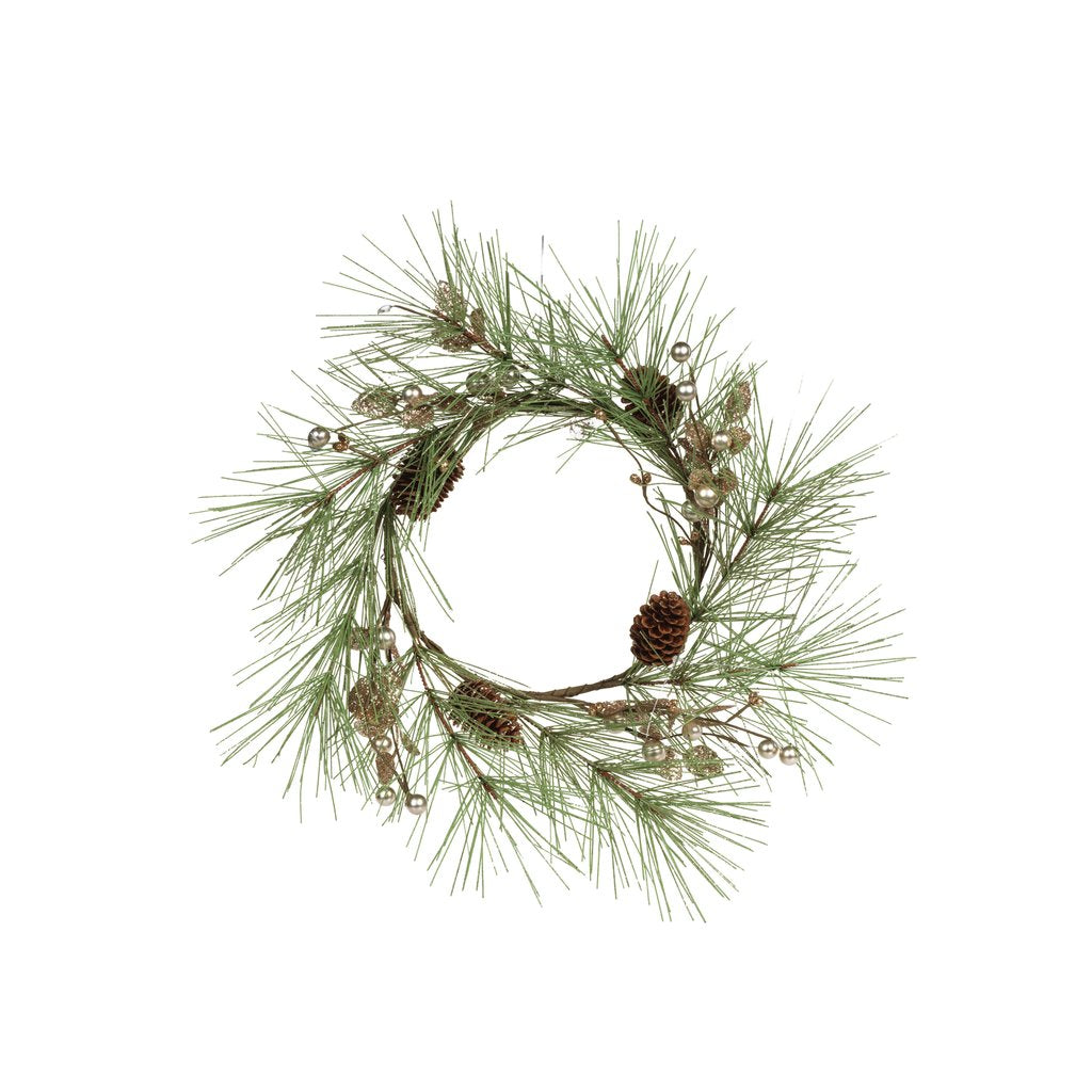 Needle Pine Tree w/Glitter & Pinecone Wreath