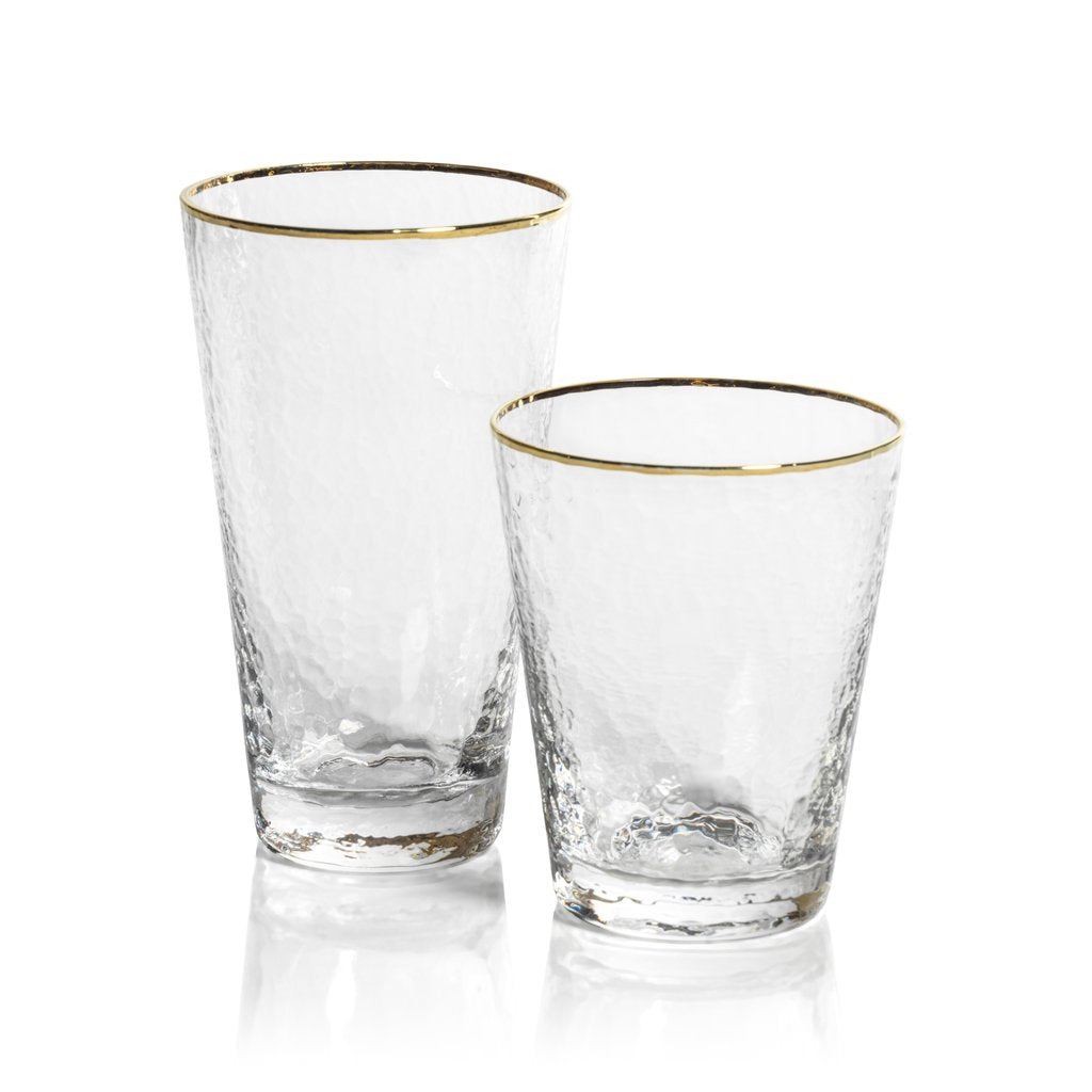 Negroni Hammered Tapered Glasses - Clear with Gold Rim