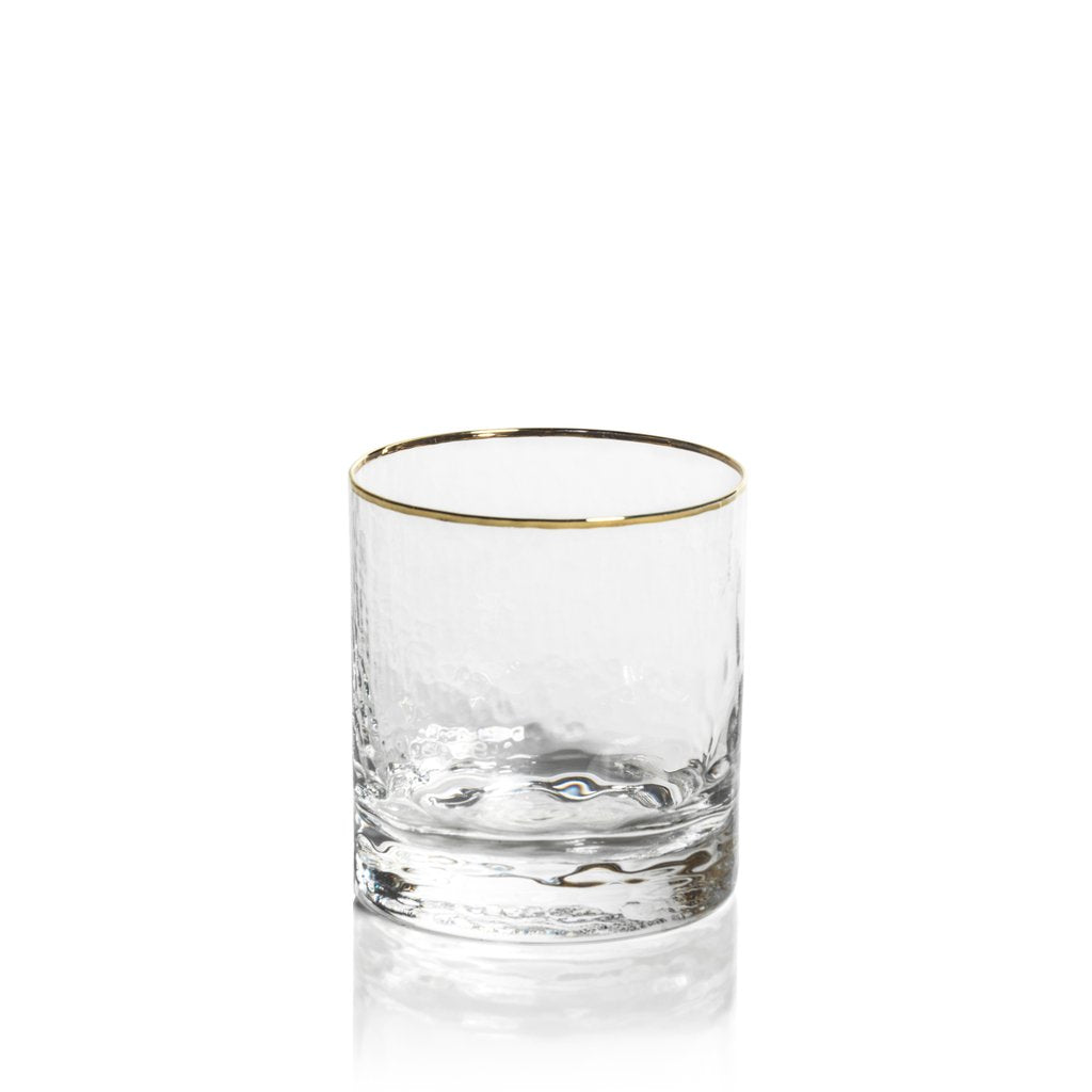 Negroni Hammered Glasses - Clear with Gold Rim