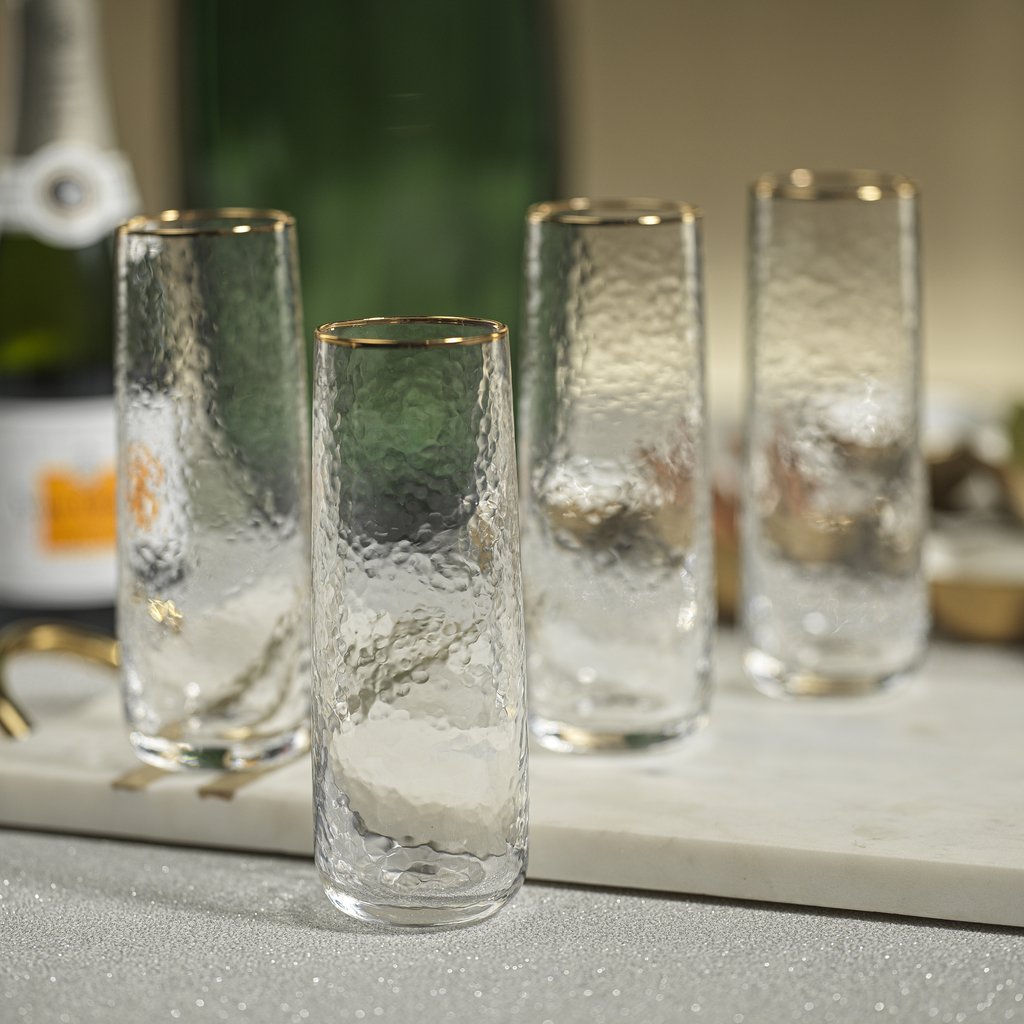 Hammered Outdoor Stemless Champagne Flutes