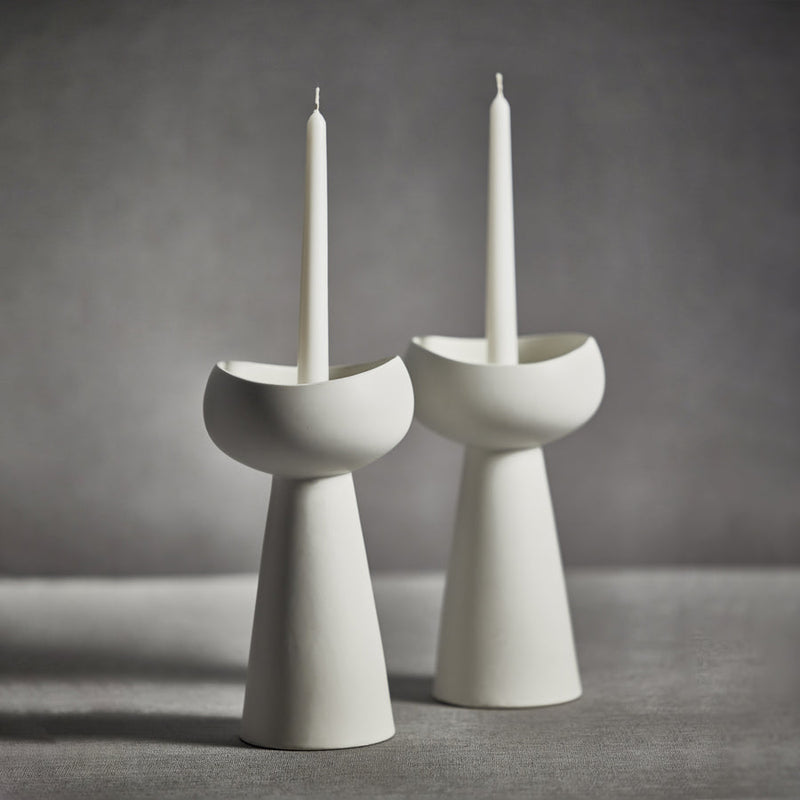 Laguna Ceramic Dual Taper/Pillar Holder - White - Candle Holders by Carlyle Avenue