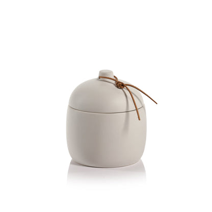 Prado Ceramic Canister with Leather Tie - White - Decorative Jars by Carlyle Avenue