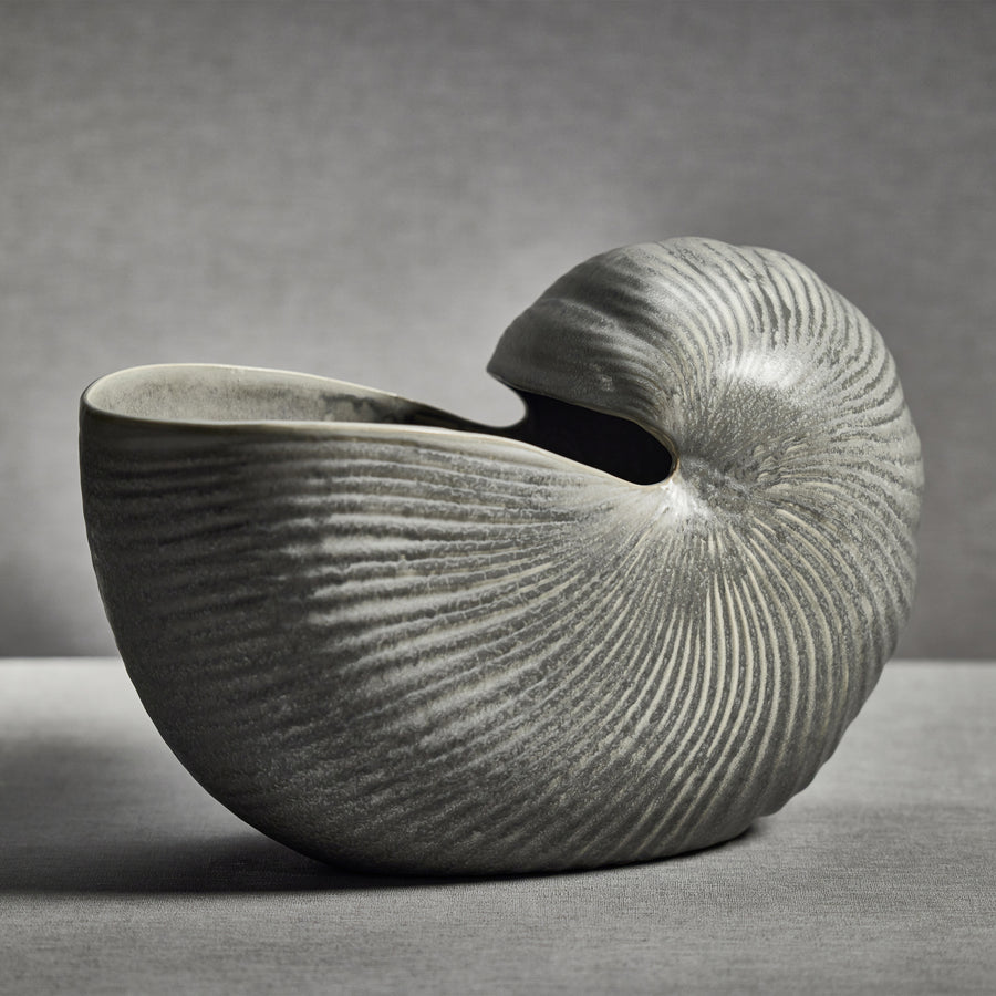 Marine Stoneware Glazed Nautilus Shell Vase