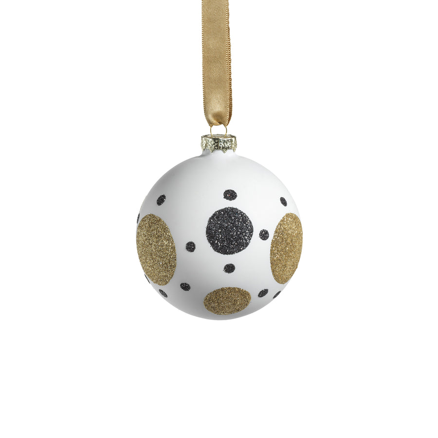 White Glass Ornament with Black & Gold Pattern