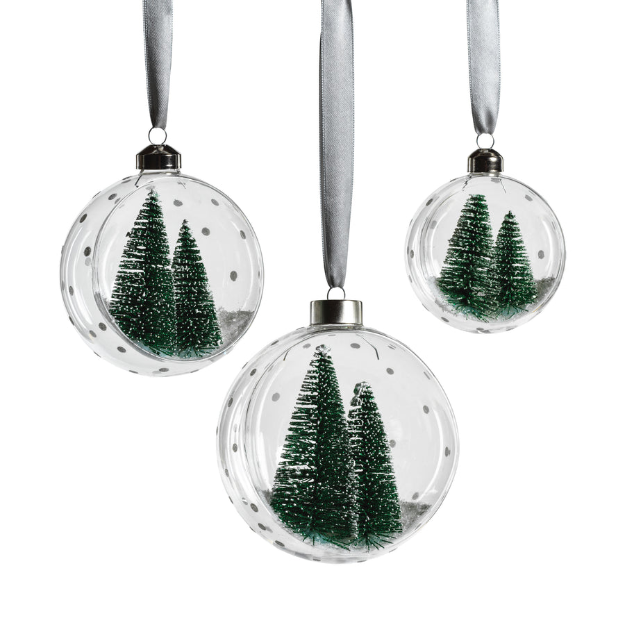 Clear Glass Ornament with Pine Trees - Green