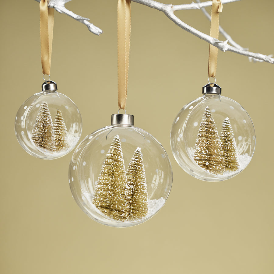 Clear Glass Ornament with Pine Trees - Gold (single)