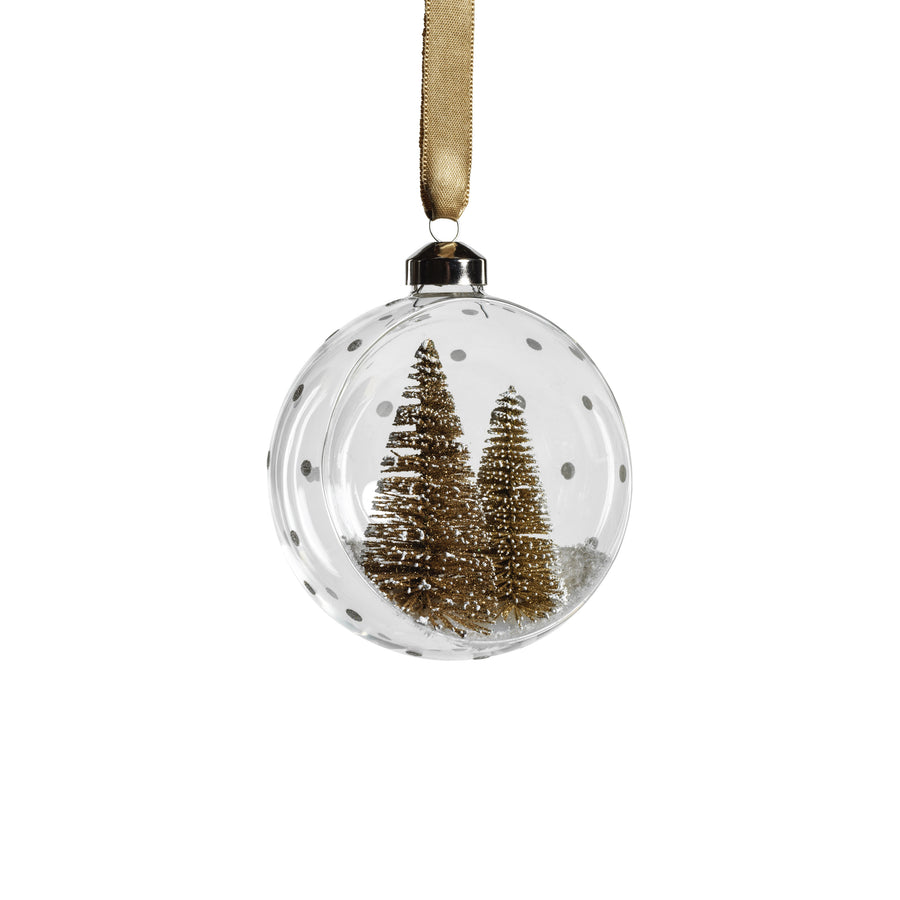 Clear Glass Ornament with Pine Trees - Gold (single)