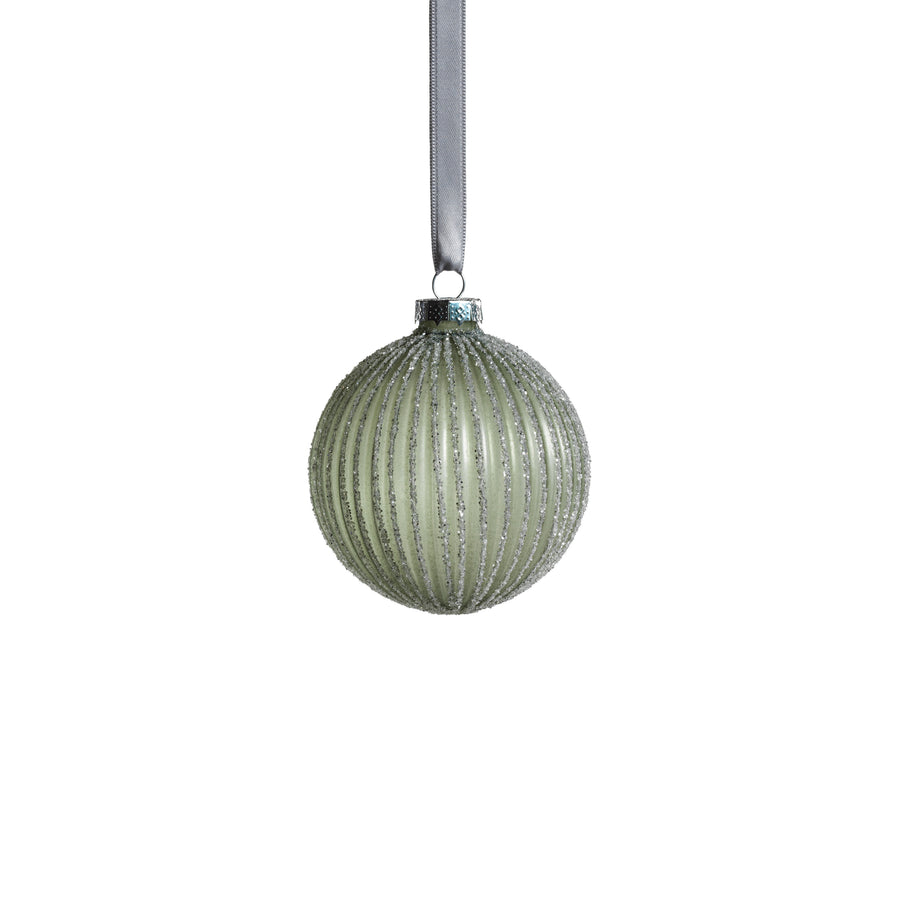 Grooved Green Glitter Glass Ball Ornament - Ornaments by Carlyle Avenue