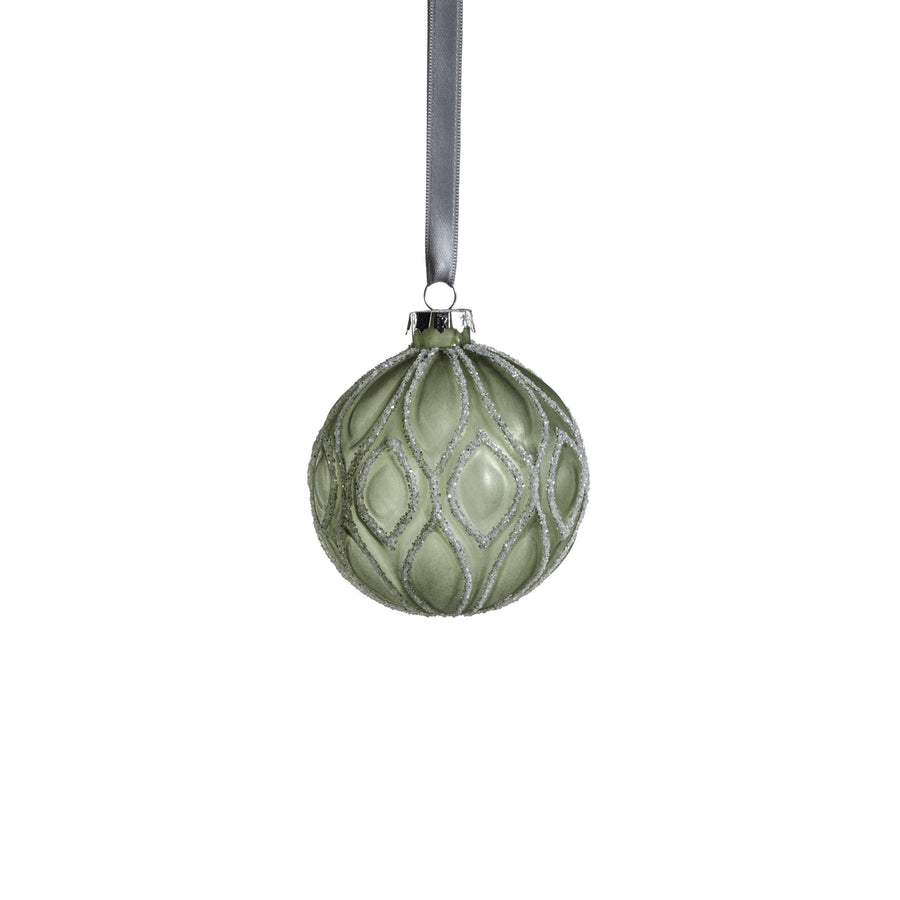 Vertical Eye Design Green Glitter Glass Ball Ornament