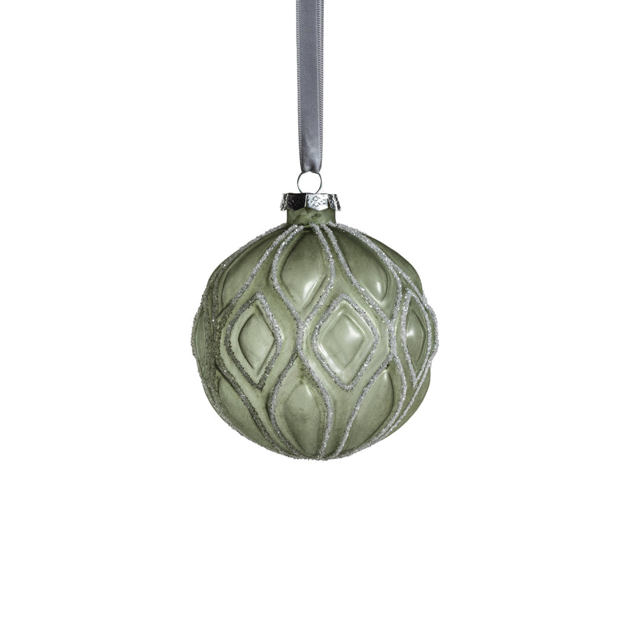 Vertical Eye Design Green Glitter Glass Ball Ornament