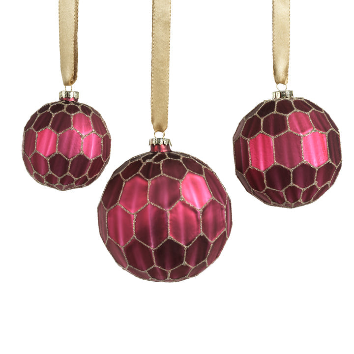 Fuchsia Red Beehive with Glitter Glass Ball Ornament
