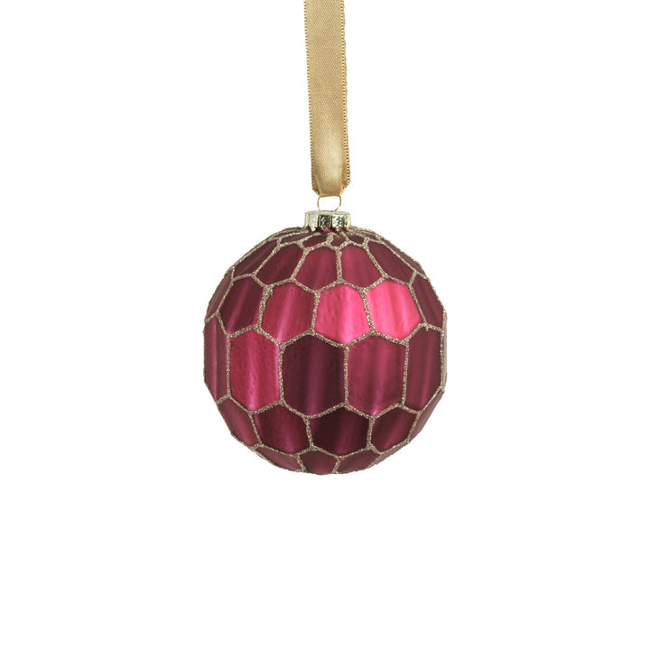 Fuchsia Red Beehive with Glitter Glass Ball Ornament