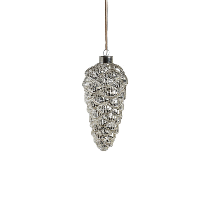 LED Decorative Glass Pine Cone - Antique Silver