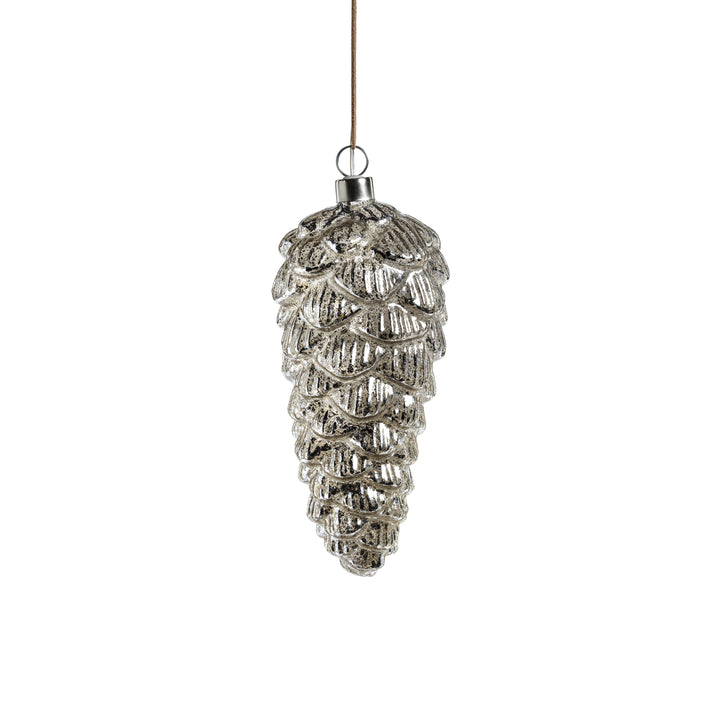 LED Decorative Glass Pine Cone - Antique Silver