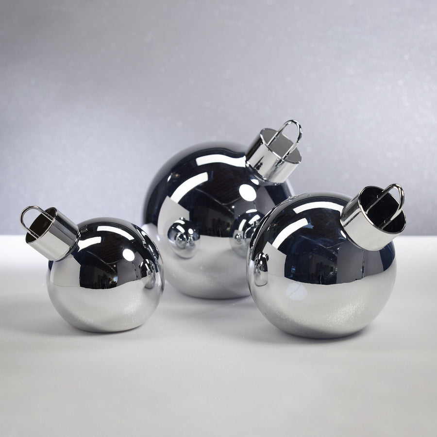 LED Metallic Glass Oversized Ornament Ball - Silver