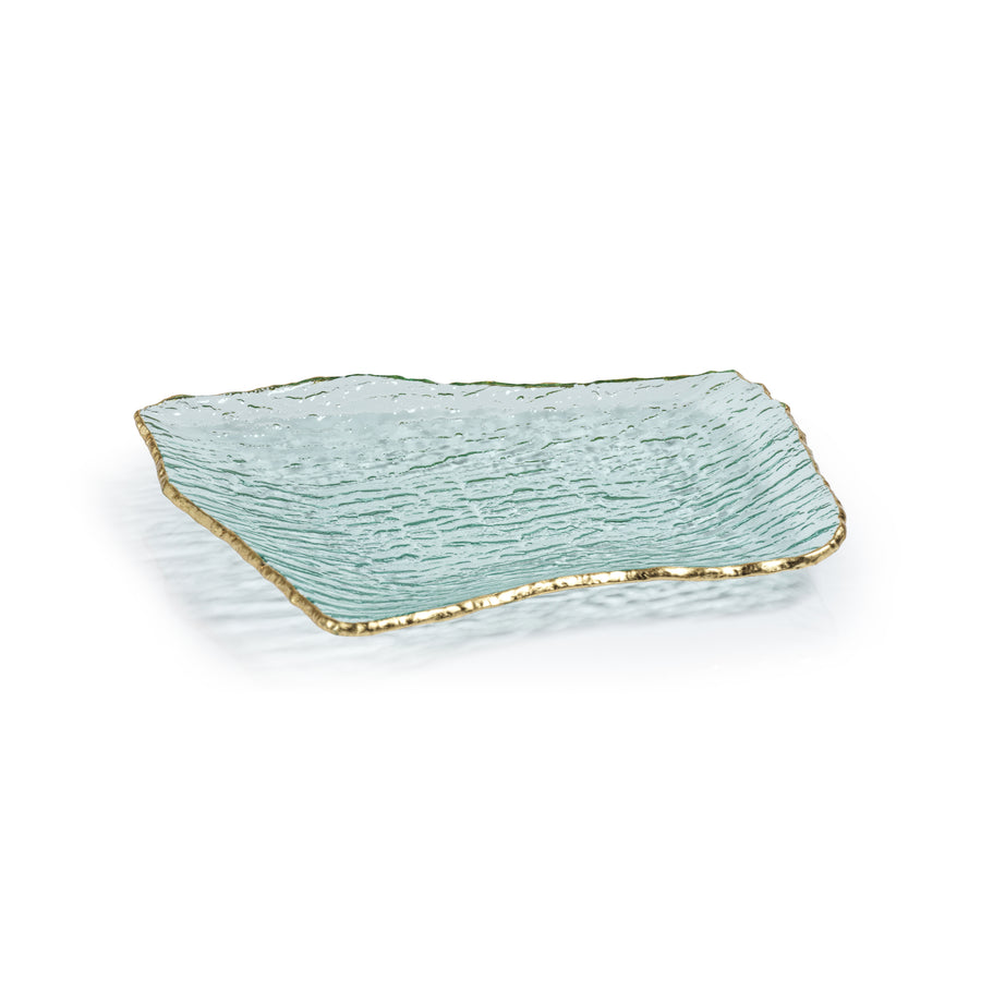 Textured Rectangular Organic Shape Plate w/Jagged Gold Rim