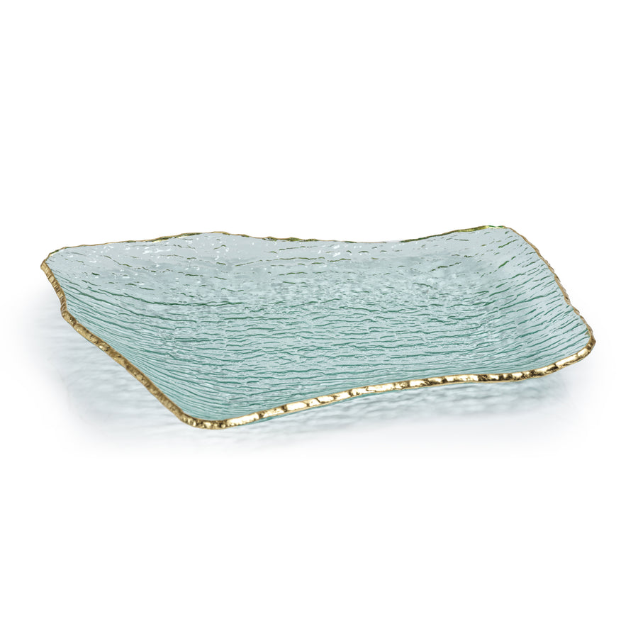Textured Rectangular Organic Shape Plate w/Jagged Gold Rim